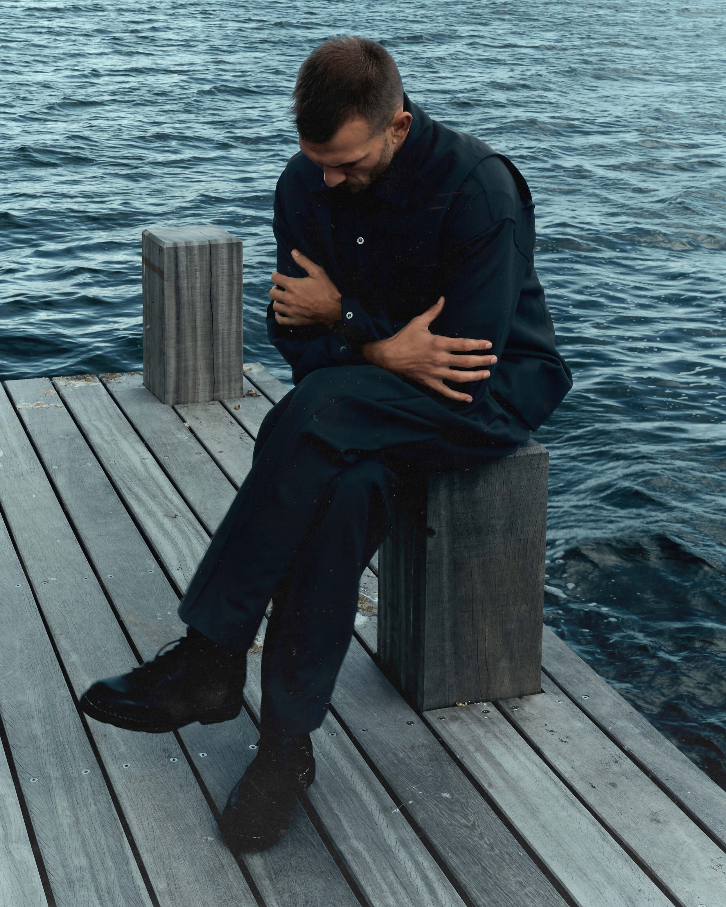SC SHIRT - BRITISH WOOL CREPE / BLACK LB-14A