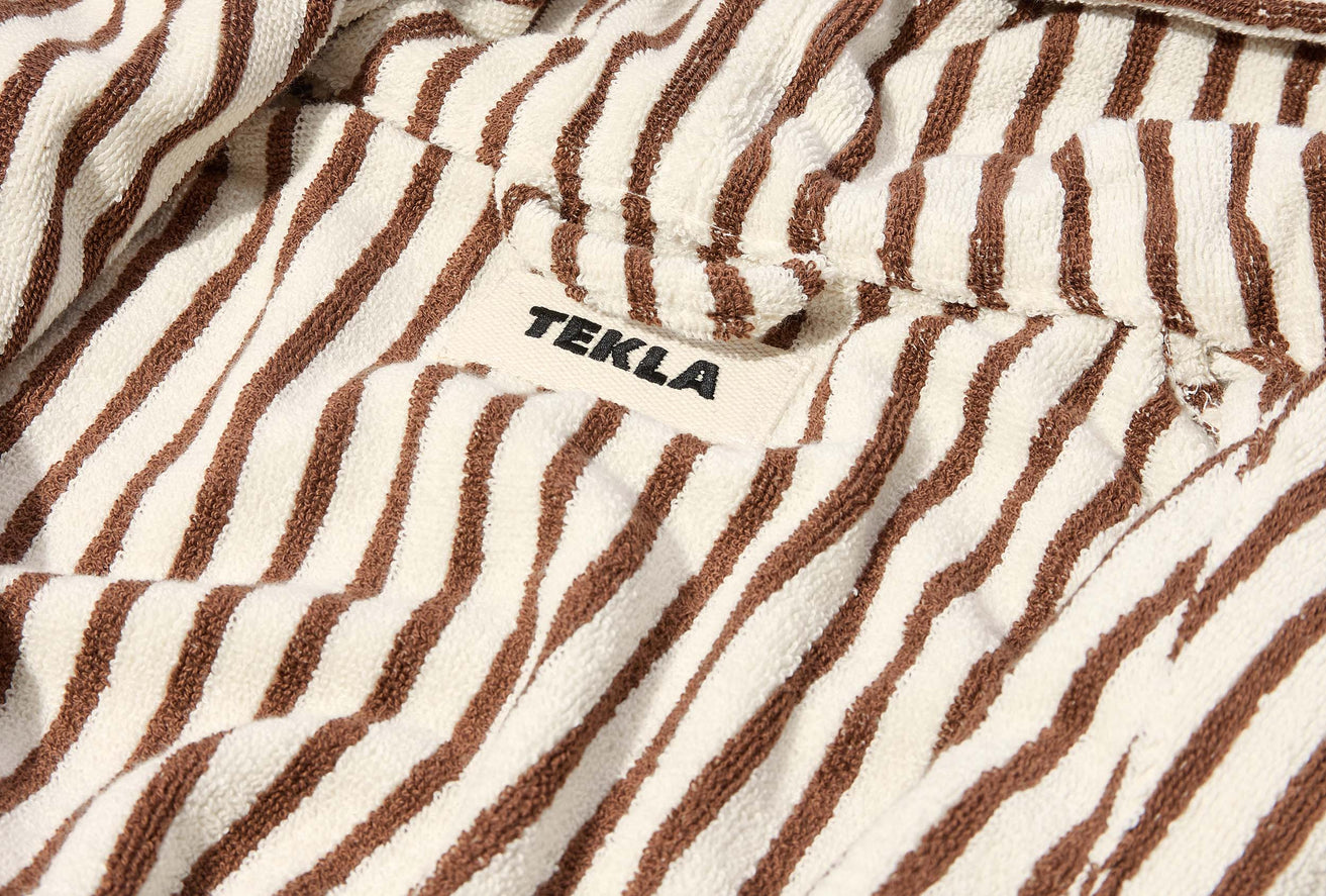 HOODED BATHROBE - TERRY STRIPES Brown