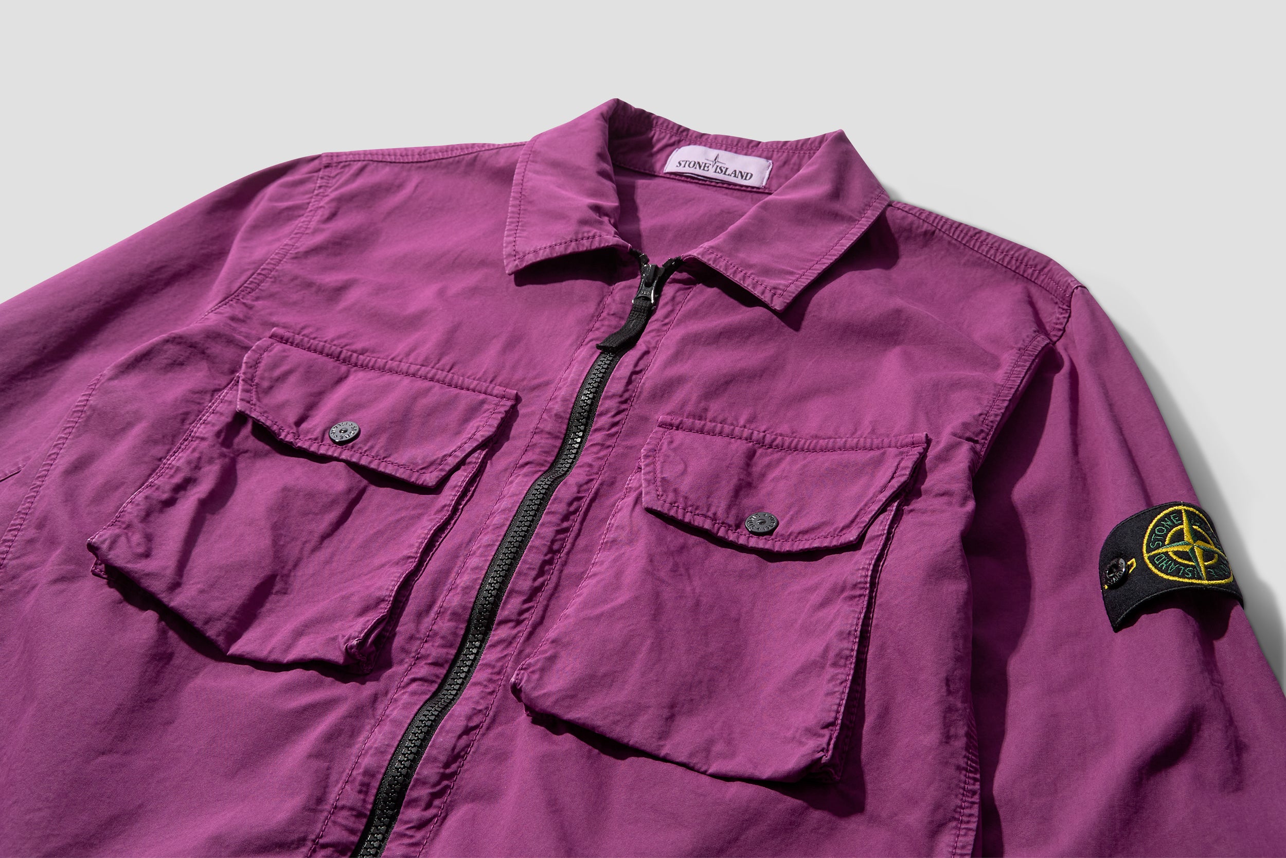 Stone island brushed canvas overshirt outlet rosa