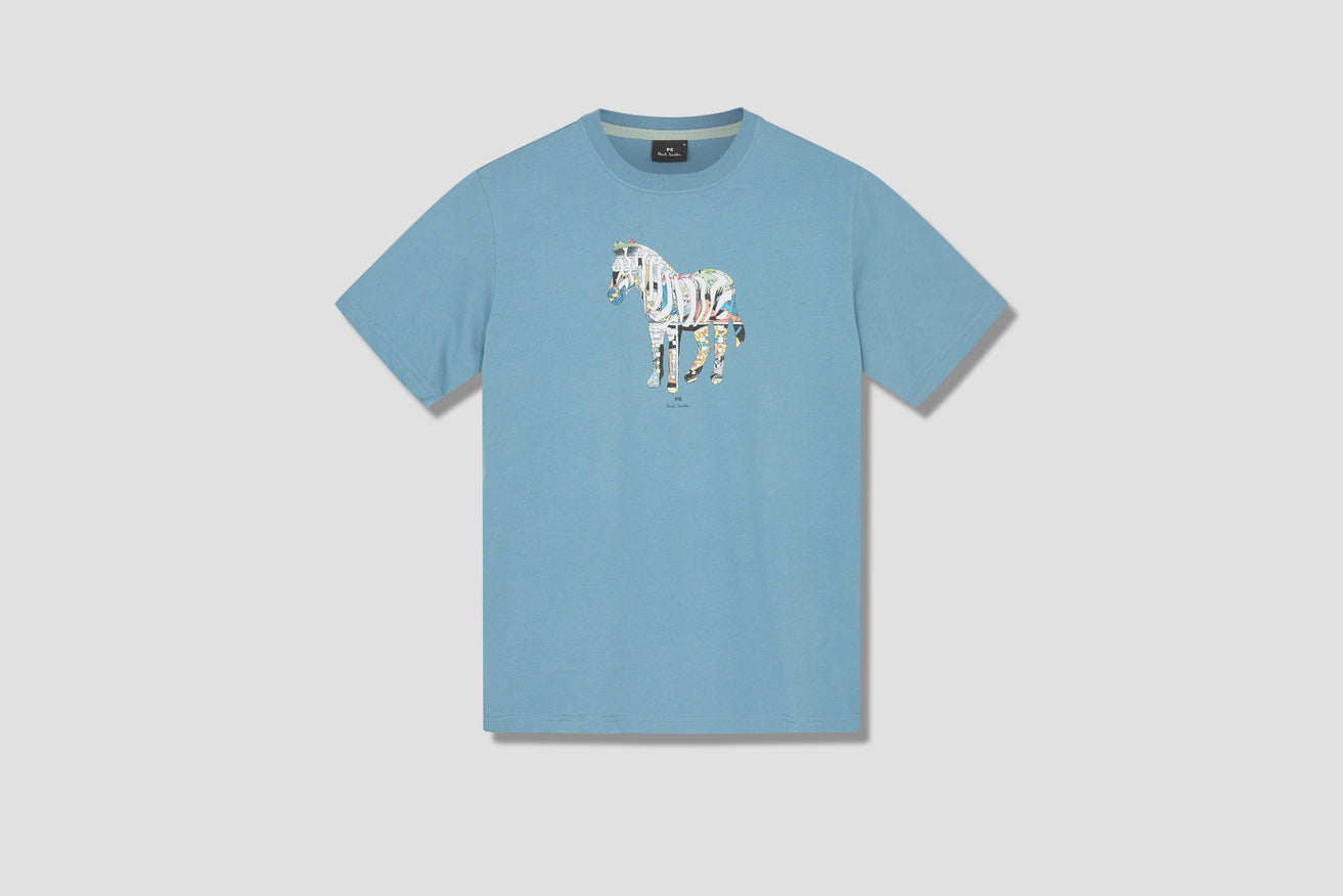 MENS REG FIT T-SHIRT MULTI ZEBRA M2R-011R-GP2937 Light blue