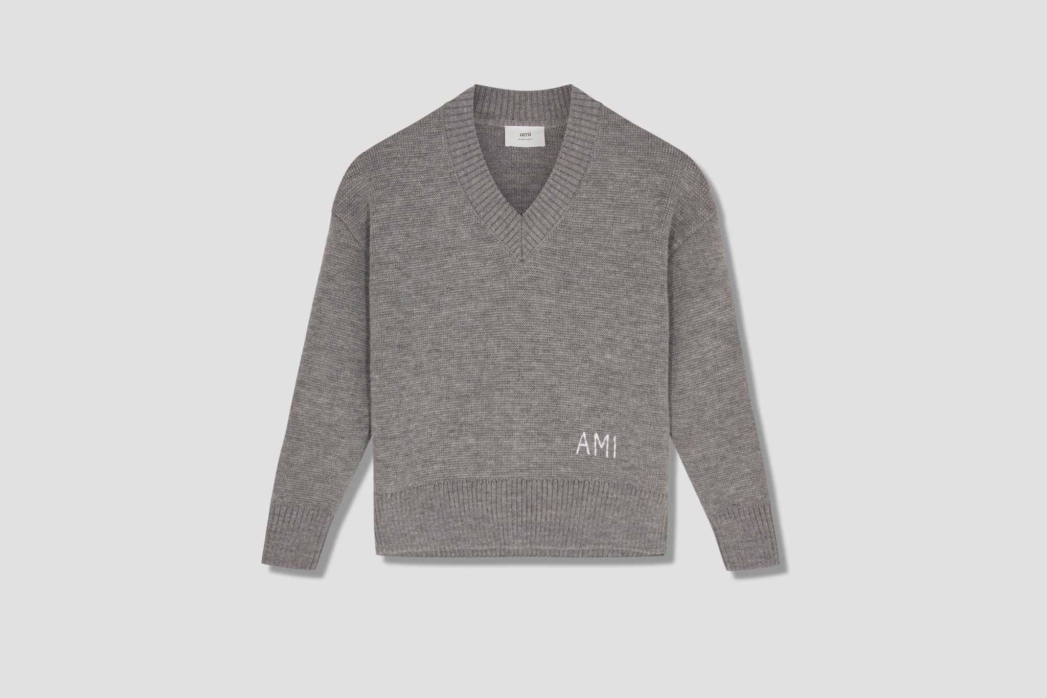 V-NECK AMI EMBROIDERED SWEATER H21K160.007 Grey