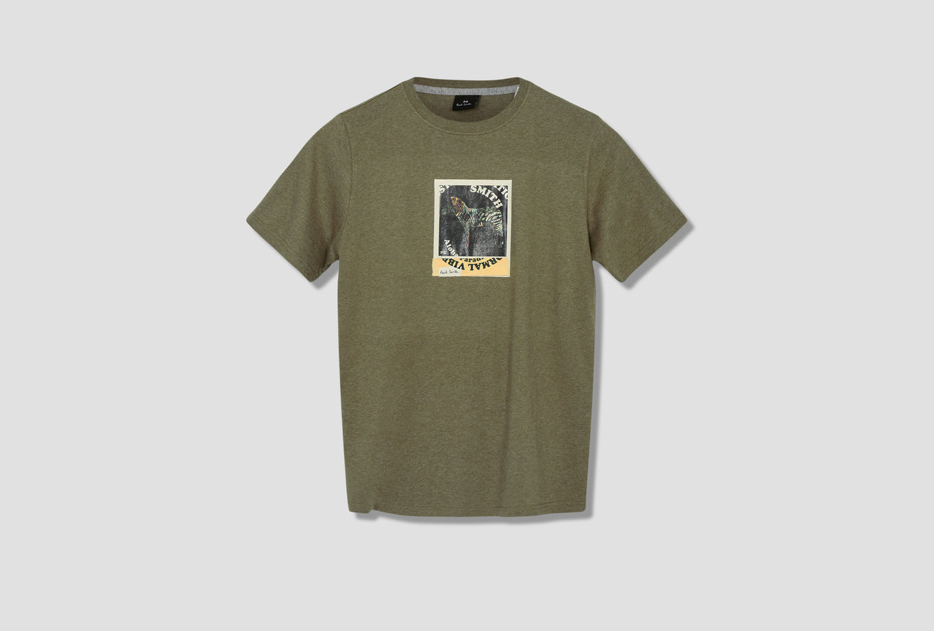MEN'S 'ZEBRA PHOTO' PRINT COTTON T-SHIRT M2R-011R-GP3051 Khaki