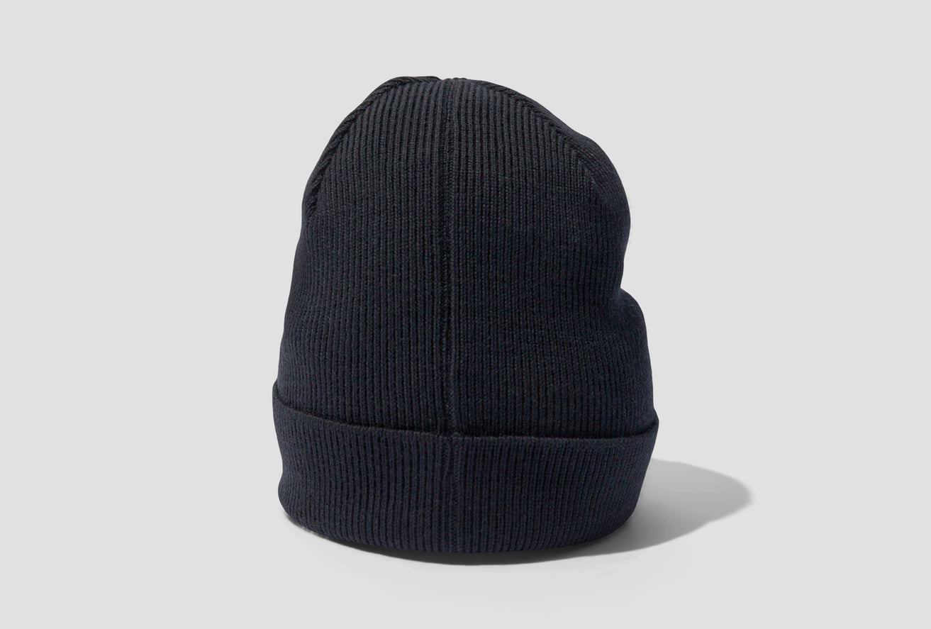 MEN'S 'ZEBRA' LOGO RIBBED LAMBSWOOL BEANIE HAT M2R-582E-AV250 Black