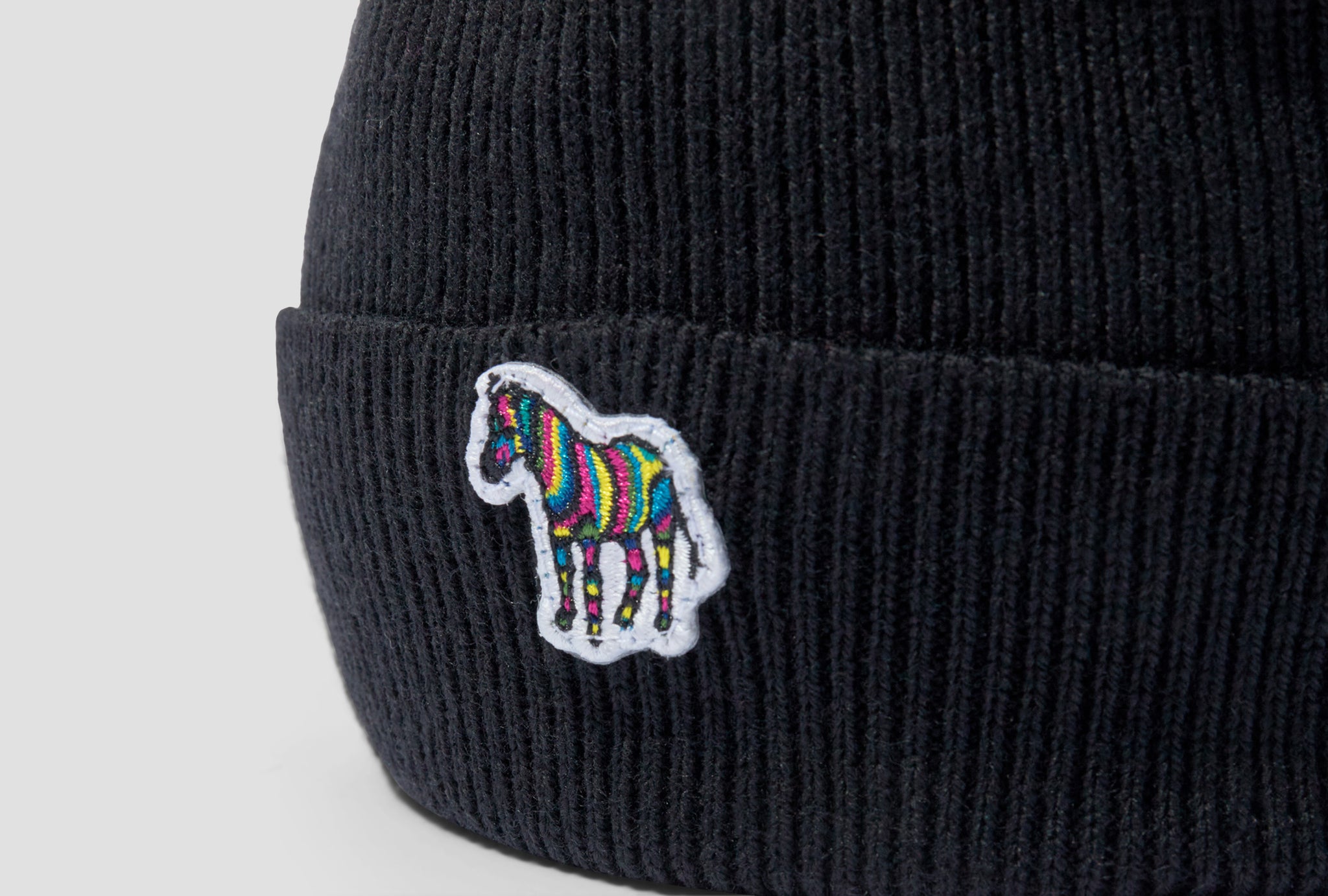 MEN'S 'ZEBRA' LOGO RIBBED LAMBSWOOL BEANIE HAT M2R-582E-AV250 Black