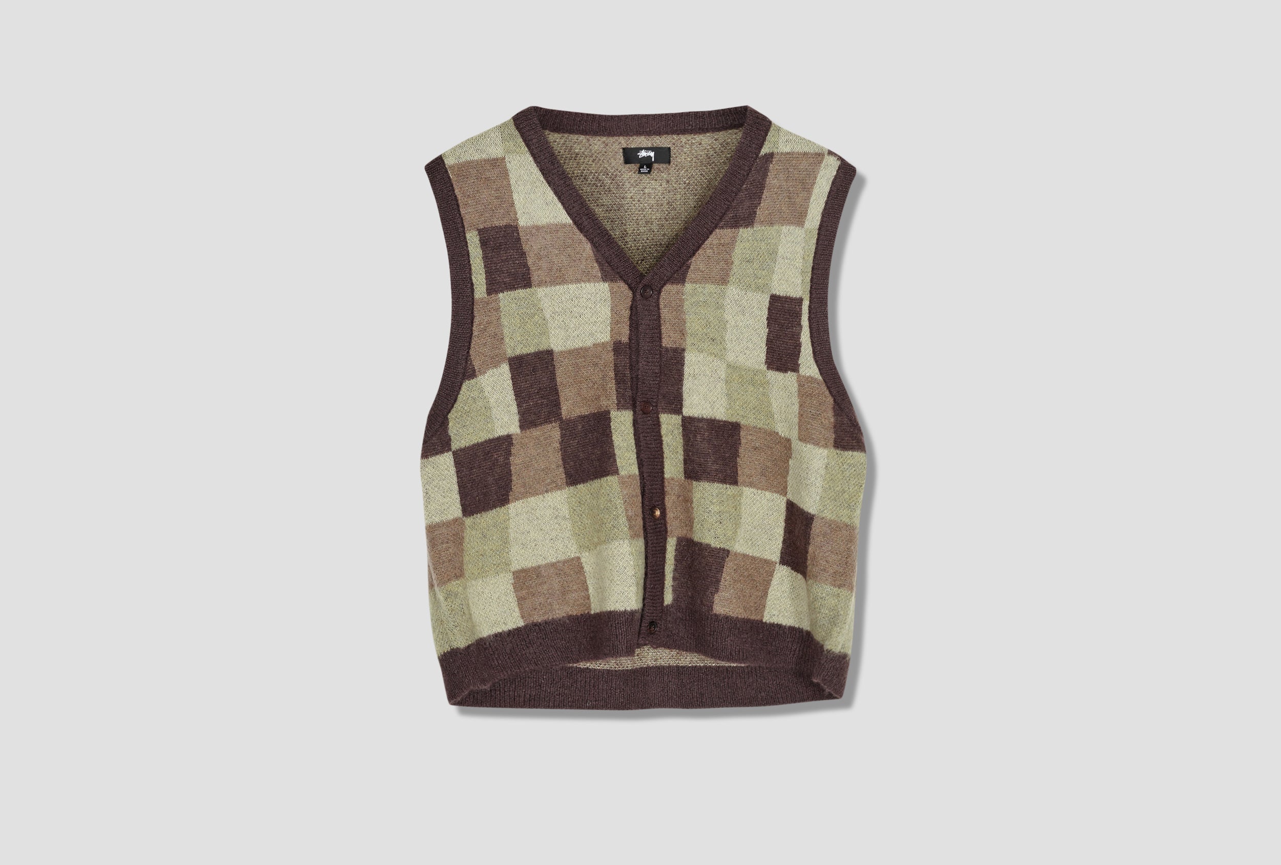 STÜSSY WOBBLY CHECK SWEATER VEST KNIT 217055 Brown