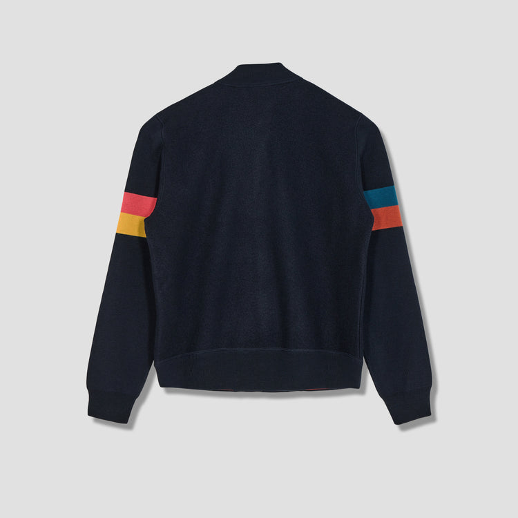 KNITTED WOOL BOMBER JACKET WITH 'ARTIST STRIPE' SLEEVES M1R-131X-H01600 Navy