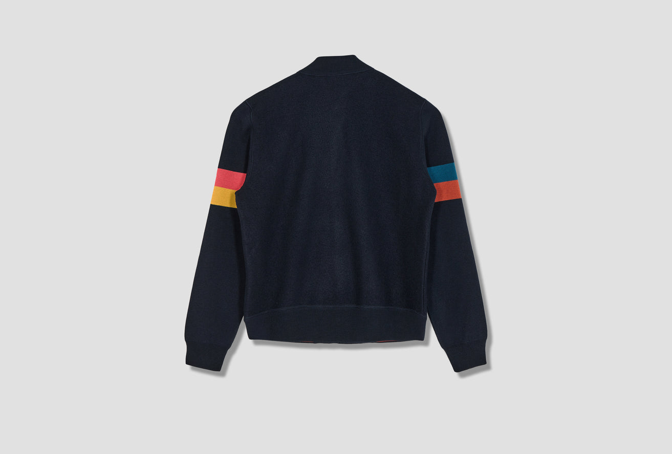 KNITTED WOOL BOMBER JACKET WITH 'ARTIST STRIPE' SLEEVES M1R-131X-H01600 Navy
