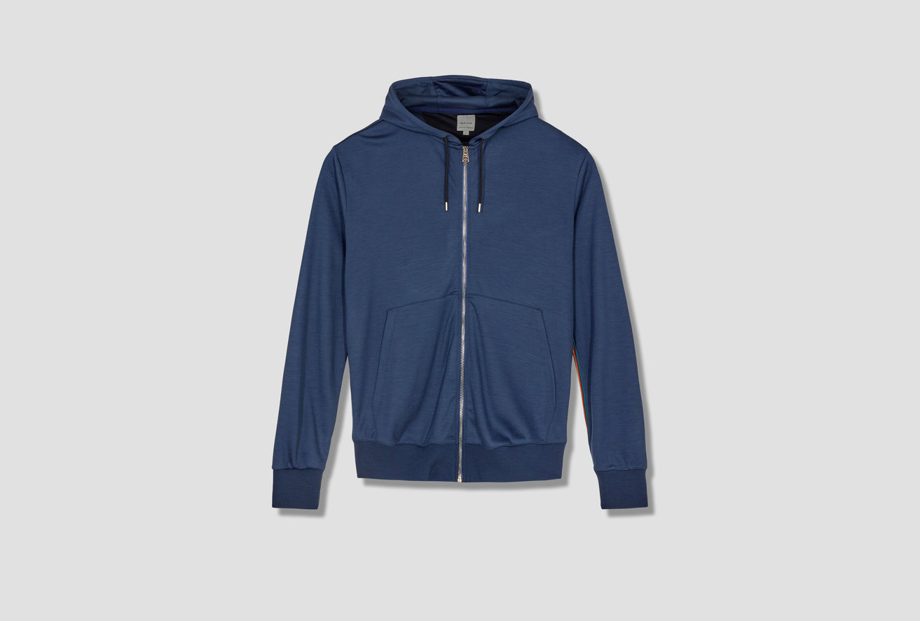 MEN'S ZIP-FRONT WOOL HOODIE WITH 'ARTIST STRIPE' TRIM M1R-300S-H00035 Blue