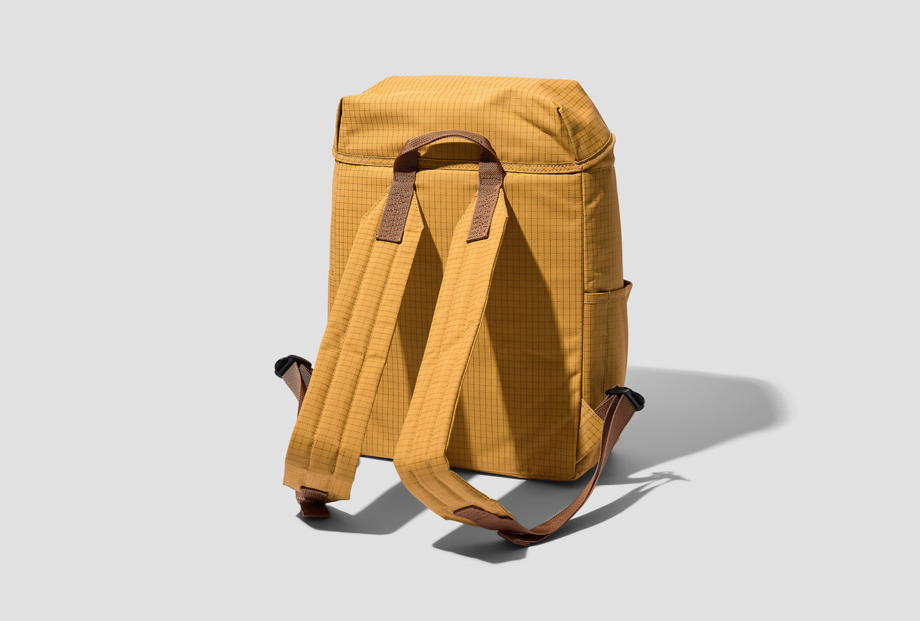 Roll top backpack yellow canvas with white straps - PennyP