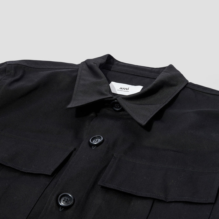 OVERSHIRT WITH AMI SATIN LABEL HSH300.481 Black