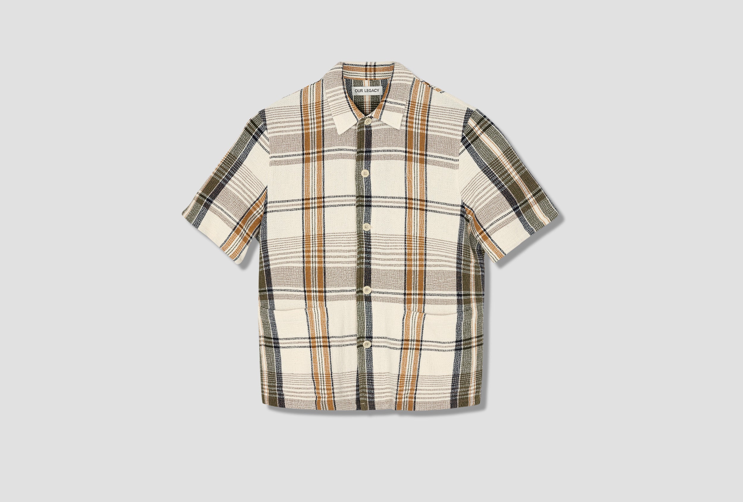 OUR LEGACY ELDER SHIRT SHORTSLEEVE - ECRU/GREEN SUMMER PLAID