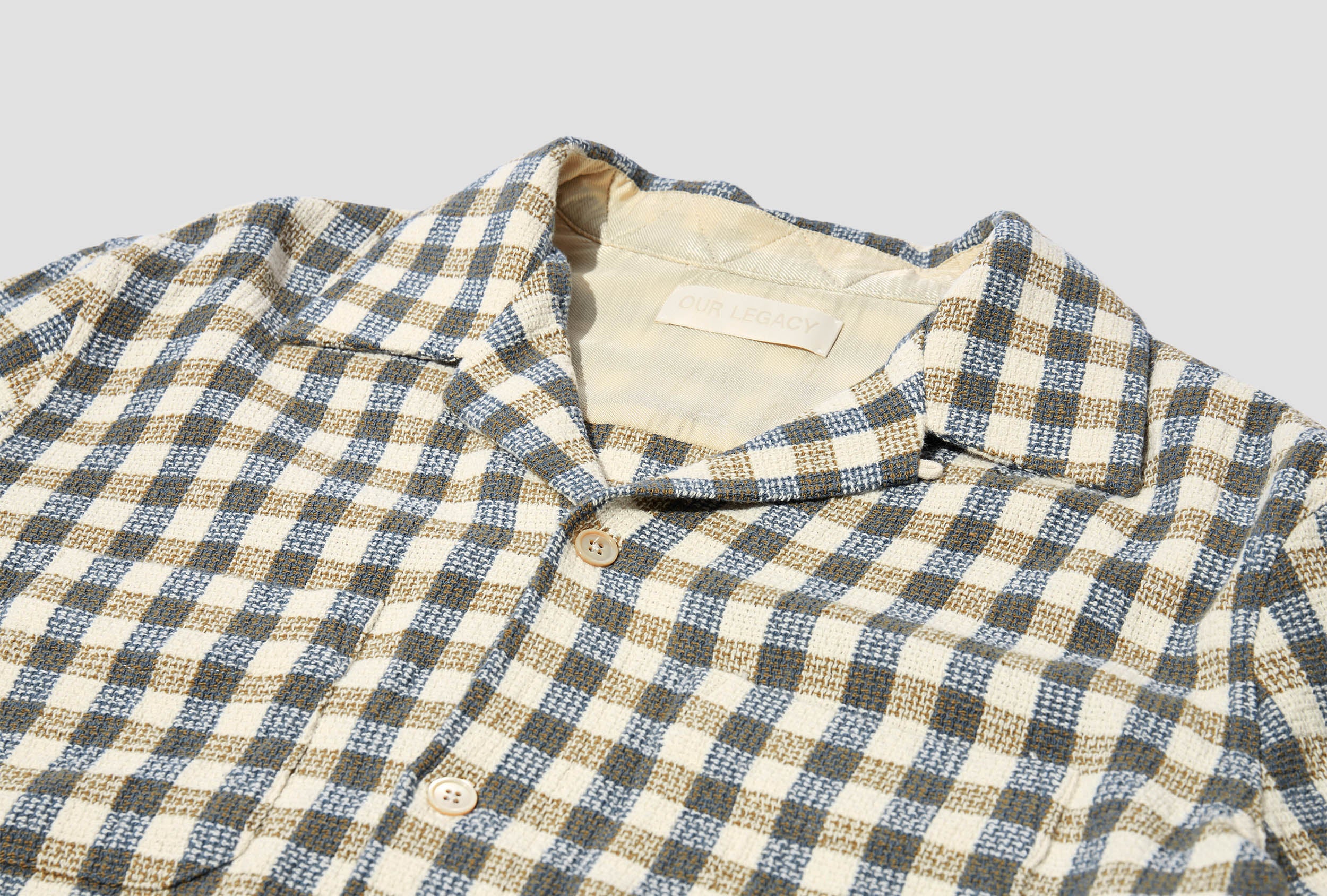 OUR LEGACY HEUSEN SHIRT - LIGHT BLUE/OLIVE SUMMER CHECK M2222HBO