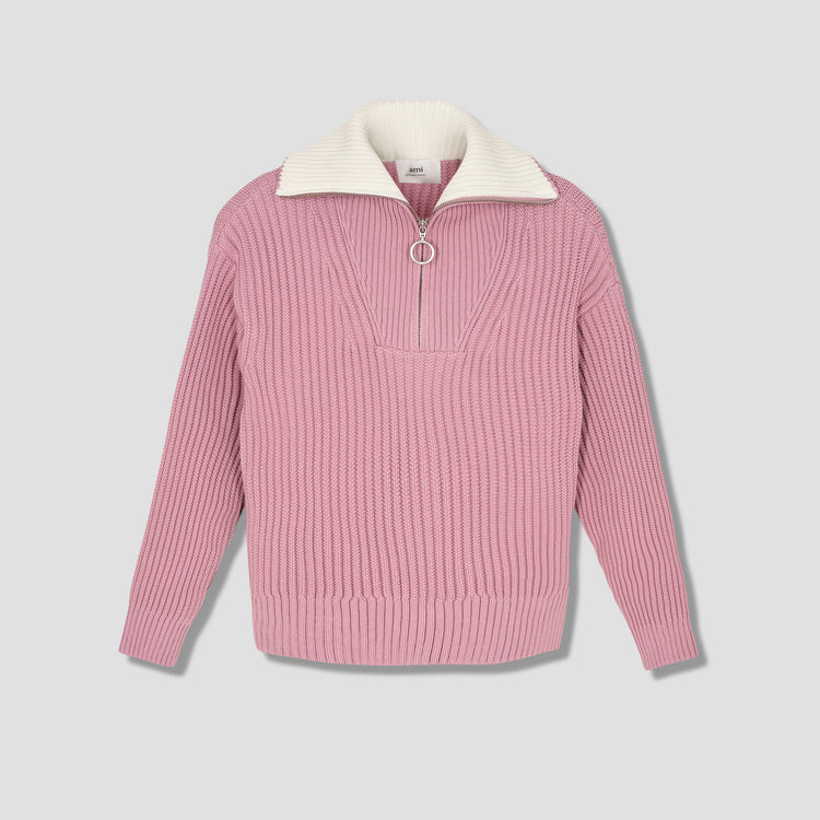 ZIPPED-ROLLNECK RIBBED SWEATER HKS600.016 Light pink