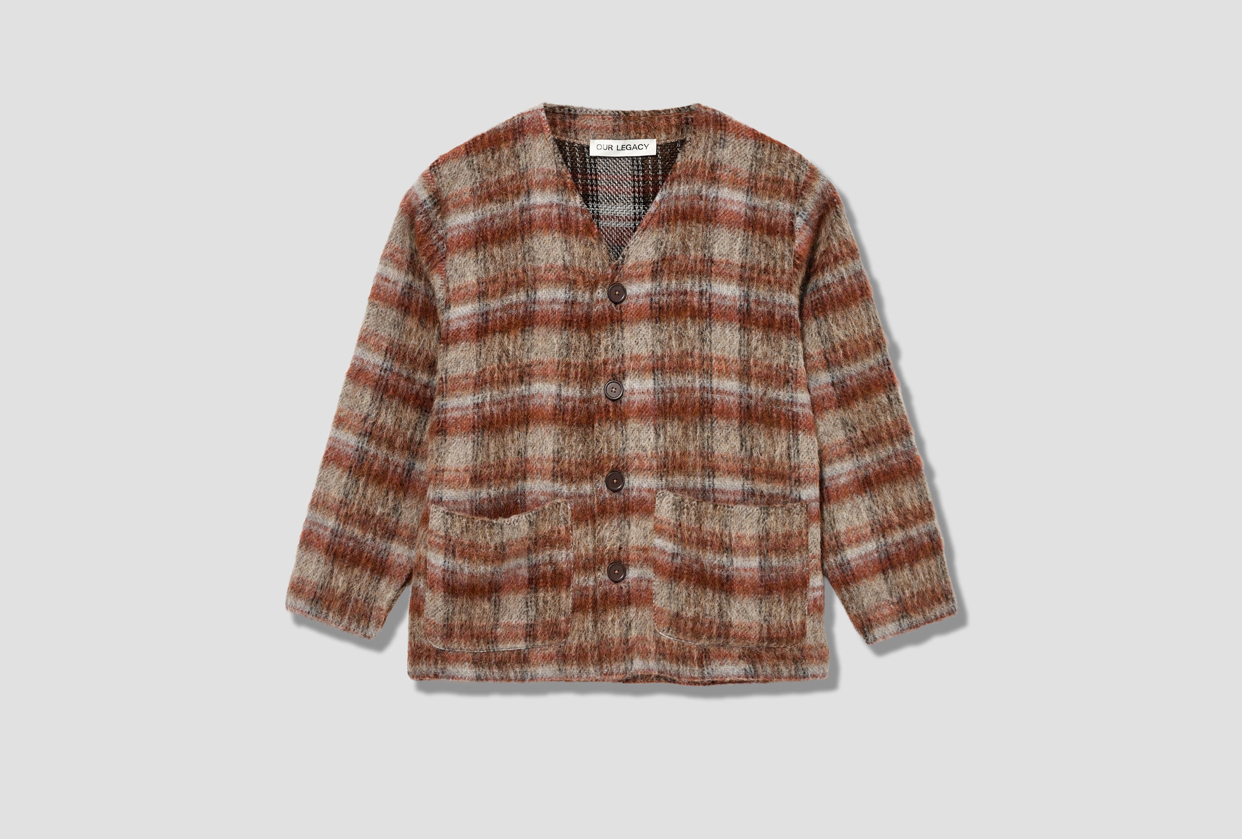 OUR LEGACY CARDIGAN - AMENT CHECK MOHAIR M4226CC Light brown – HARRESØ