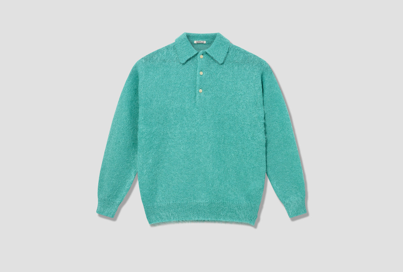 BRUSHED SUPER KID MOHAIR KNIT POLO A22AP02KM Blue