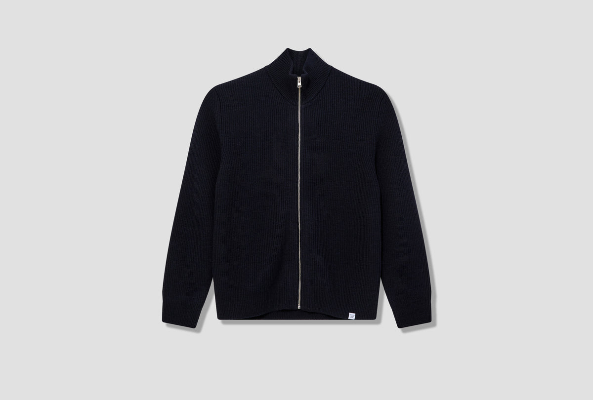 HAGEN WOOL COTTON RIB FULL ZIP JACKET N45-0550 Navy