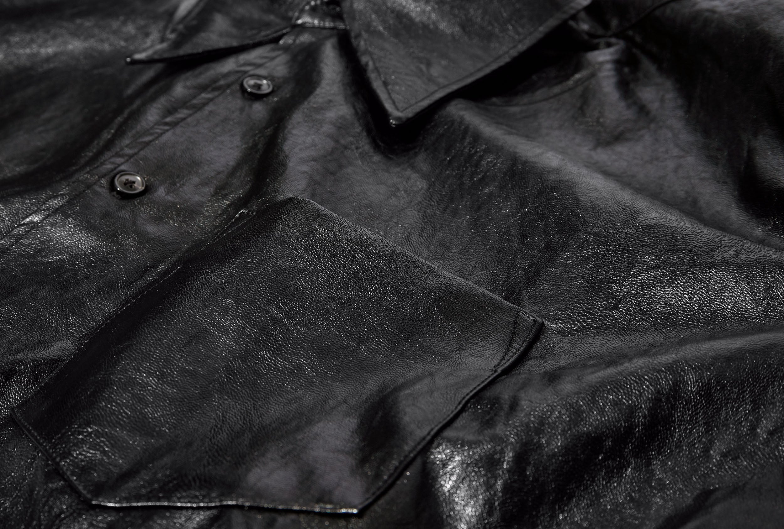 OUR LEGACY COCO 70S SHIRT - CAGEIAN BLACK FAKE LEATHER M4222CB