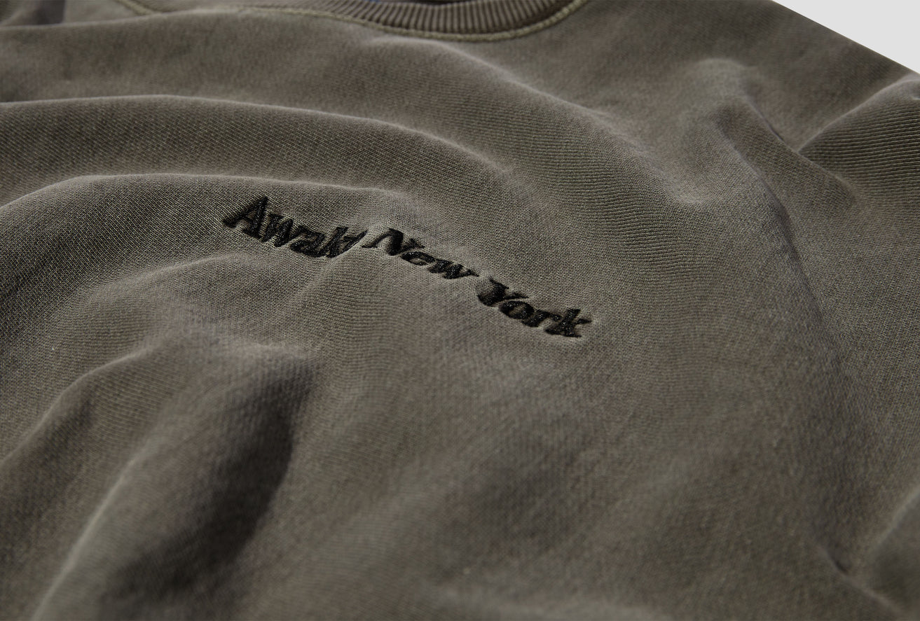 PIGMENT DYED EMBROIDERED CREWNECK SWEATSHIRT AWK-FW22-CN001 Dark green