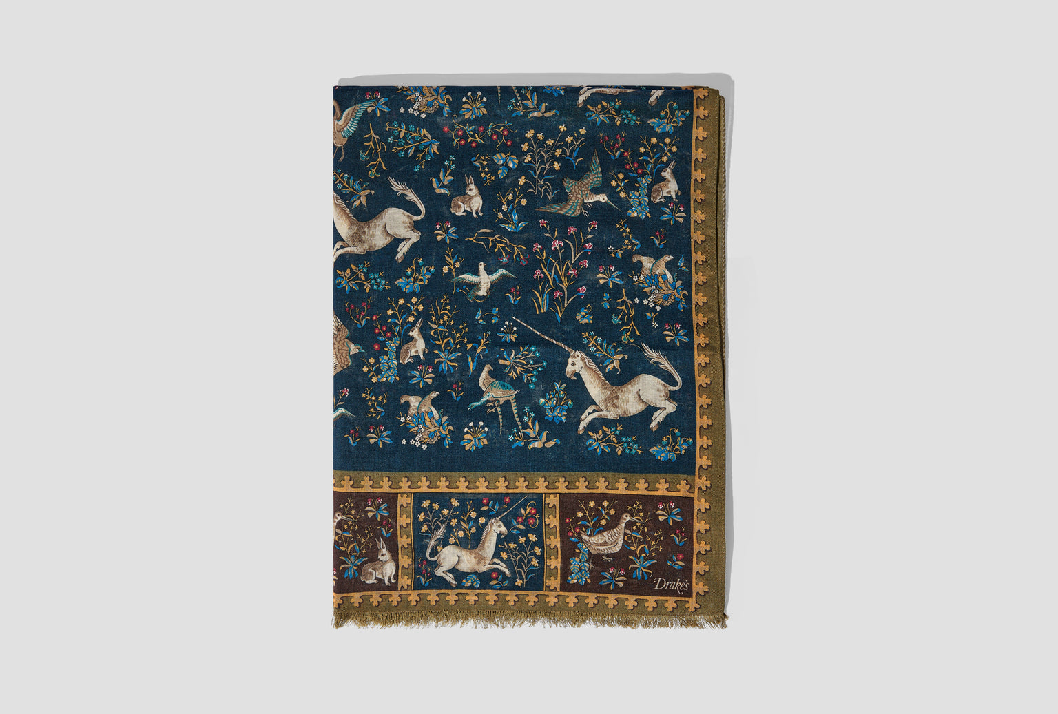 UNICORN PRINT WOOL-SILK SCARF DR1AB1 22217-01 Navy