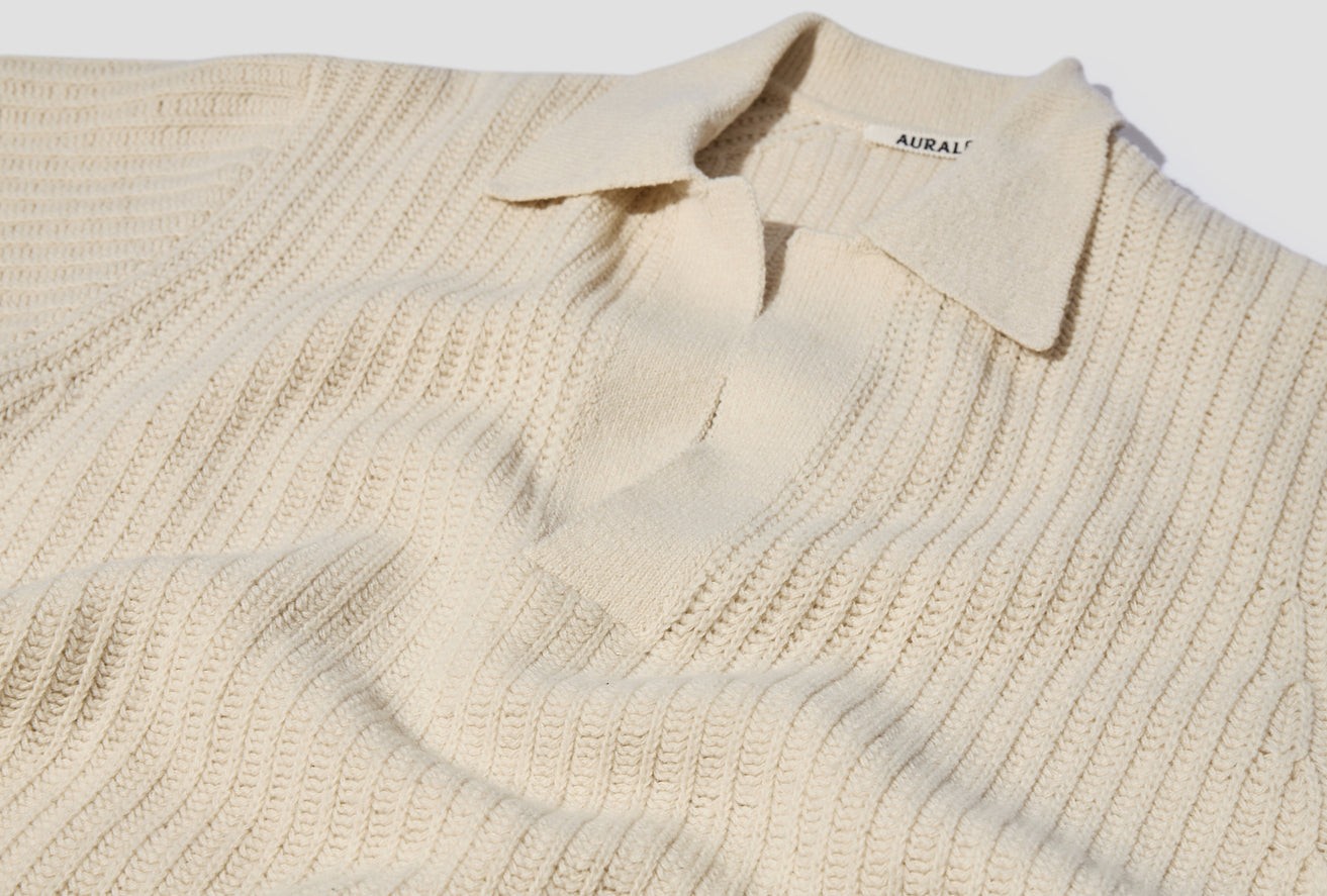BRUSHED COTTON WOOL RIB KNIT SKIPPER POLO A23SP02HA Off white