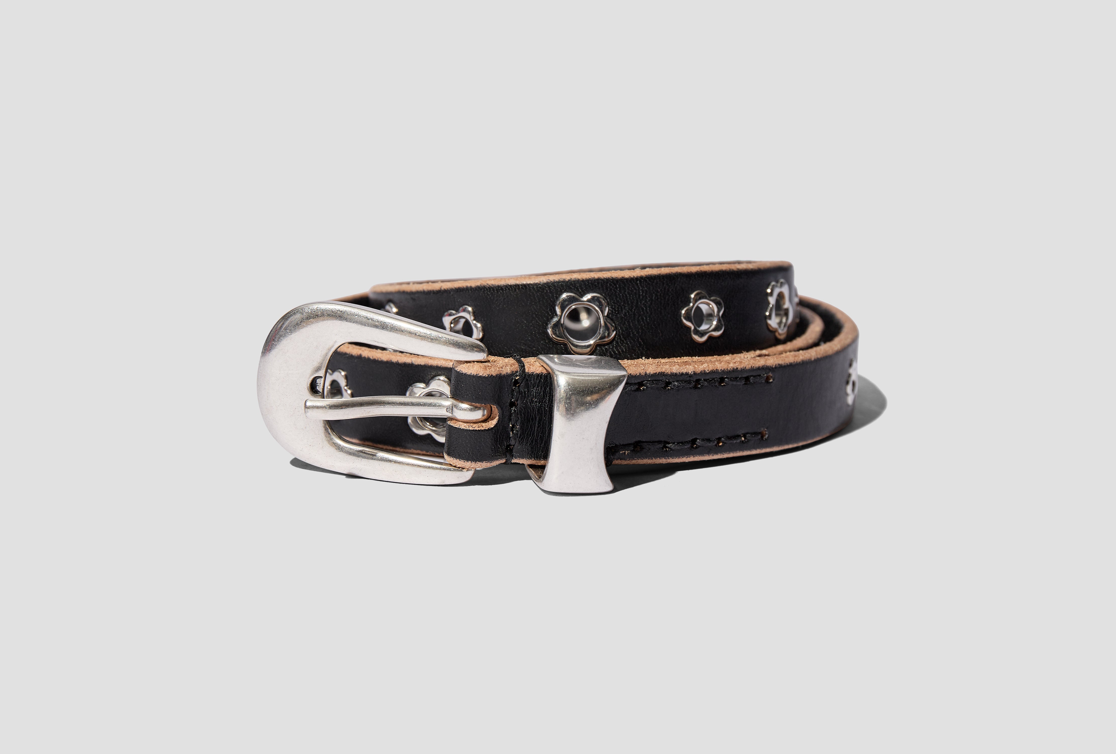 OUR LEGACY 2 CM BELT - FLOWERS ON BLACK LEATHER A22382F Black